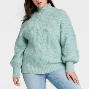 (3X)- Ava & Viv Women's Plus Size Turtleneck Pullover Sweater- Heather Blue